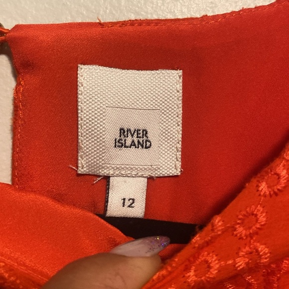 River Island Vibrant Orange Eyelet Lace Dress - bell Sleeves - UK12/EU38 - Picture 3 of 8